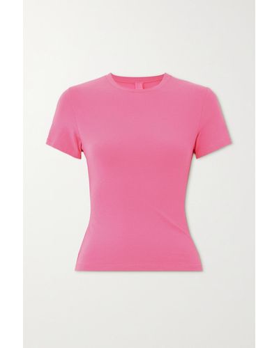 Skims Cotton Jersey T-shirt – Pink – T-shirt Aus Stretch-baumwoll-jersey