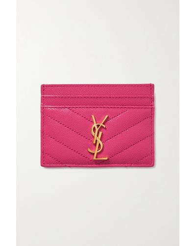 Saint Laurent Monogramme Quilted Textured-leather Cardholder - Pink