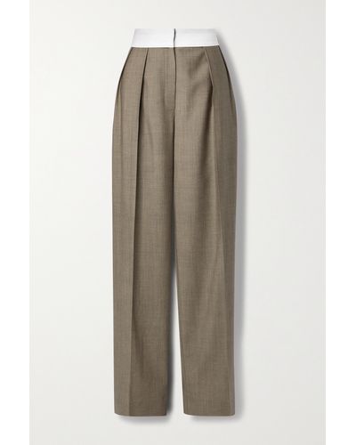 The Row Milla Two-tone Pleated Wool And Mohair-blend Straight-leg Trousers - Natural