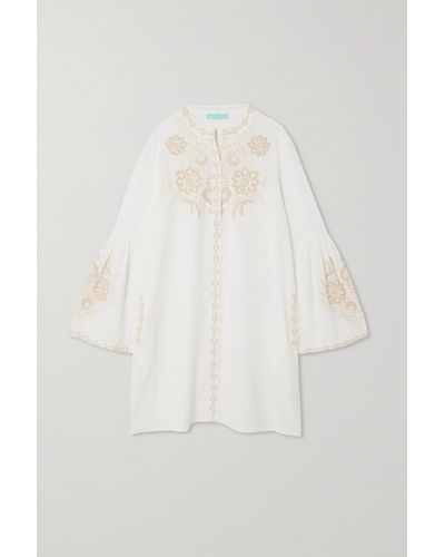 Melissa Odabash Everly Embroidered Cotton And Linen-blend Mini Shirt Dress - White