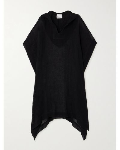 Lisa Marie Fernandez + Net Sustain Hooded Asymmetric Linen-blend Gauze Kaftan - Black