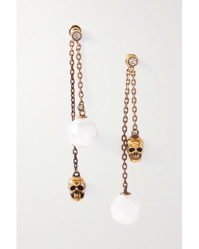 Alexander McQueen Gold-tone, Crystal And Faux Pearl Earrings - White