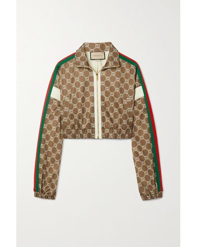 Gucci Cropped Webbing-trimmed Printed Tech-jersey Track Jacket - Brown