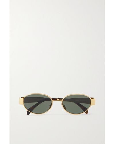 Celine Oval-frame Gold-tone And Tortoiseshell Acetate Sunglasses - Metallic