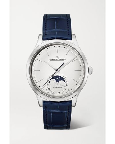 Jaeger-lecoultre Master Ultra Thin Moon Automatic 36 Mm Uhr Aus Edelstahl Mit Alligatorlederarmband - Blau