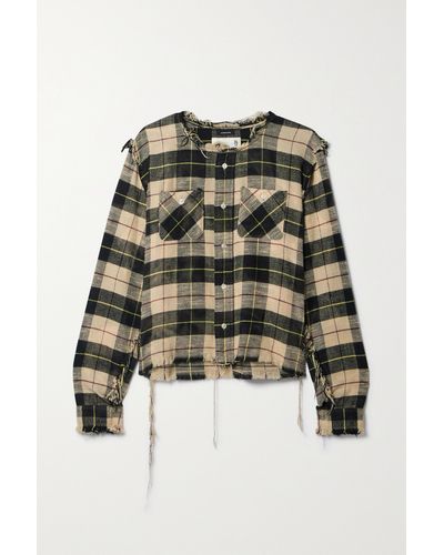 R13 Distressed Checked Cotton-flannel Shirt - Natural