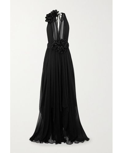 Dolce & Gabbana Appliquéd Chiffon And Crepe De Chine Gown - Black