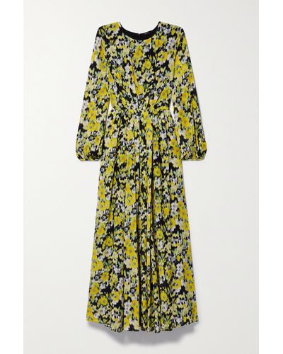 Adam Lippes Pleated Floral-print Silk Crepe De Chine Maxi Dress - Green