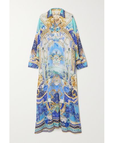 Camilla Crystal-embellished Printed Silk-georgette Kaftan - Blue