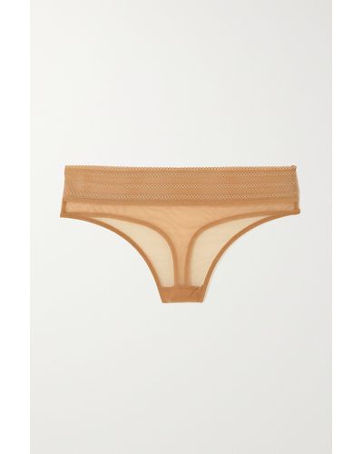 Else Bare Lace-trimmed Tulle Thong - Natural