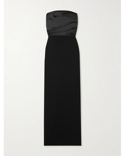 Solace London Afra Strapless Gathered Satin-twill And Crepe Gown - Black