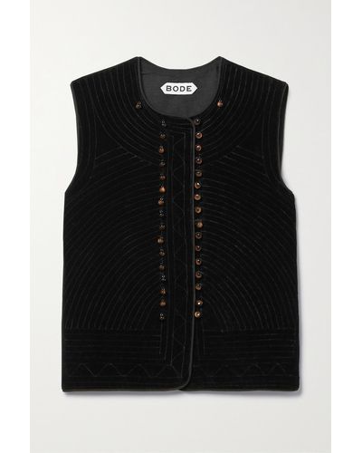 Bode Falmouth Embellished Quilted Cotton-velvet Vest - Black