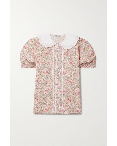 BATSHEVA + Laura Ashley Sioned Embroidered Floral-print Cotton-poplin Blouse - Pink