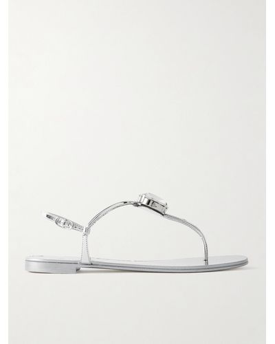 Giuseppe Zanotti Crystal-embellished Metallic Leather Slingback Sandals - Natural