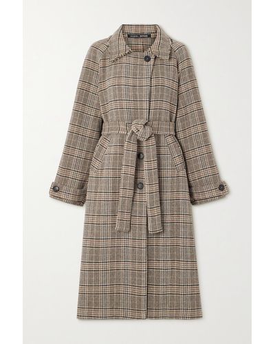 Kassl Distressed Belted Checked Wool-blend Coat - Natural