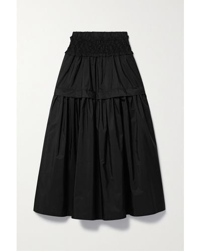 Sea Diana Tiered Shirred Taffeta Midi Skirt - Black