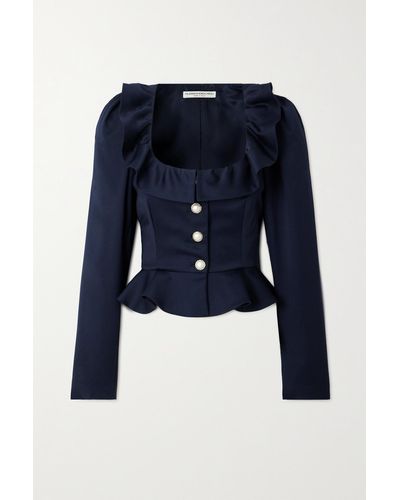Alessandra Rich Embellished Ruffled Cropped Wool-crepe Jacket - Blue