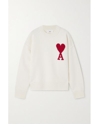 Ami Paris + Net Sustain Adc Intarsia Wool Jumper - White