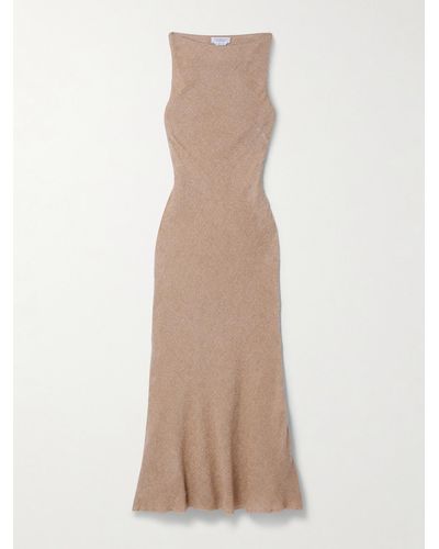 Gabriela Hearst Seren Gathered Silk-blend Bouclé Maxi Dress - Natural