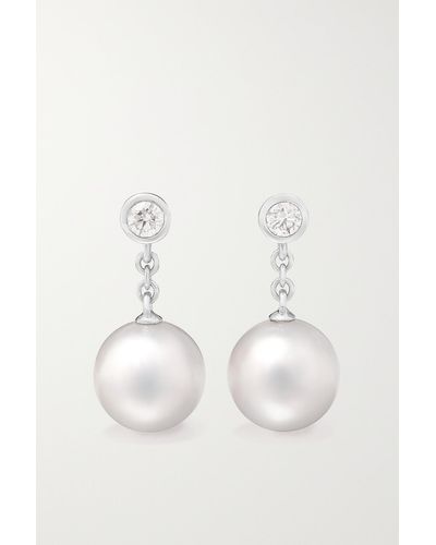 Mikimoto 18-karat White Gold, Pearl And Diamond Earrings - Natural