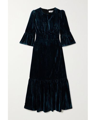 Cefinn Daphne Tiered Plissé-velvet Midi Dress - Black