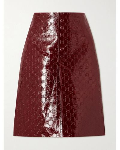 Gucci Embossed Crinkled Patent-leather Skirt - Red
