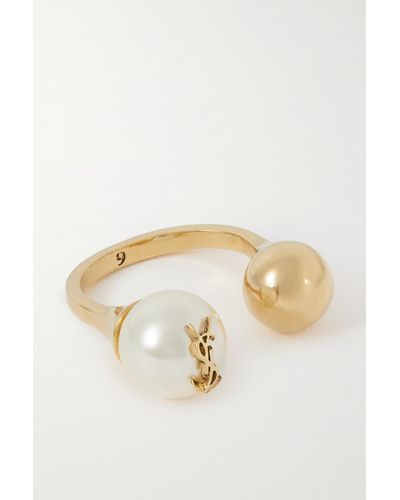 Saint Laurent Cassandre Goldfarbener Ring Mit Kunstperle - Mettallic