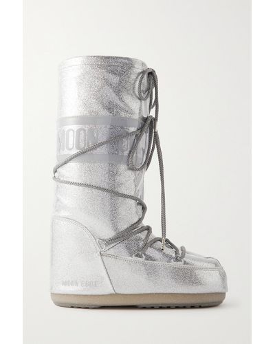 Moon Boot Icon Glitter Coated-shell Knee Boots - Grey