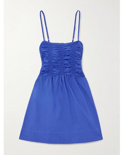 Faithfull The Brand Mini-robe En Popeline De Coton Biologique À Smocks Ria - Bleu