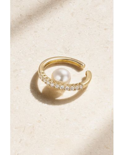 Mizuki Ear Cuff Aus 18 karat Gold Mit Diamanten Und Perle - Natur