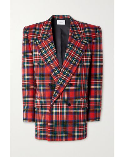 Saint Laurent Tartan-check Double-breasted Blazer - Red