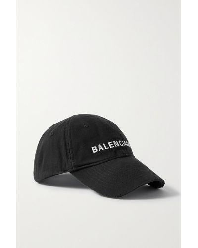 Balenciaga Distressed Embroidered Cotton-twill Baseball Cap - Black