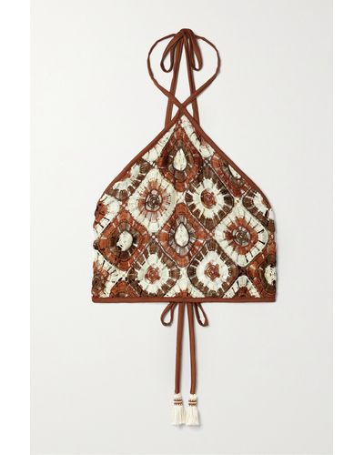 Johanna Ortiz + Net Sustain Pwani Cropped Crocheted Halterneck Top - Brown