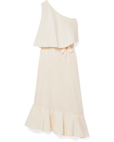 Stella McCartney Asymmetric One-shoulder Silk Crepe De Chine Midi Dress - Natural