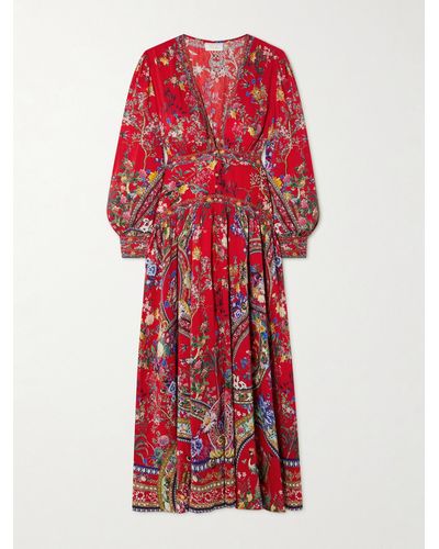Camilla Embellished Floral-print Silk Crepe De Chine Maxi Dress - Red