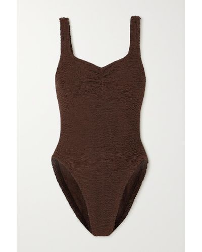 Hunza G Tonya Metallic Seersucker Swimsuit - Brown