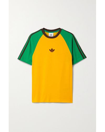 adidas Originals + Wales Bonner T-shirt Aus Biobaumwoll-jersey Mit Häkelbesätzen In Colour-block-optik - Gelb