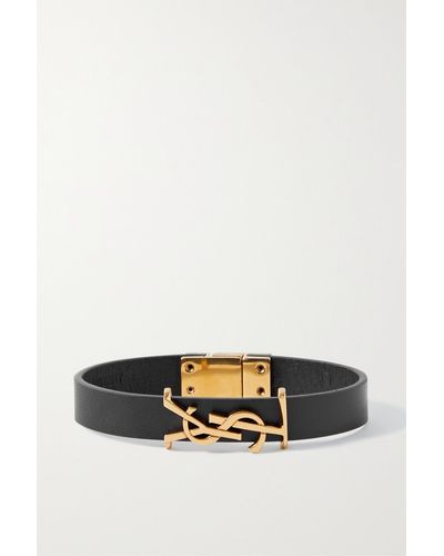 Saint Laurent Opyum Lederarmband Mit Goldfarbenen Details - Schwarz