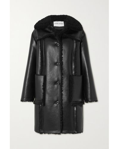 Stand Studio Rodeo Faux Fur-trimmed Faux Leather Coat - Black
