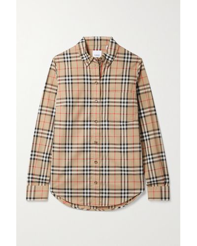 Burberry Checked Cotton-blend Shirt - Brown