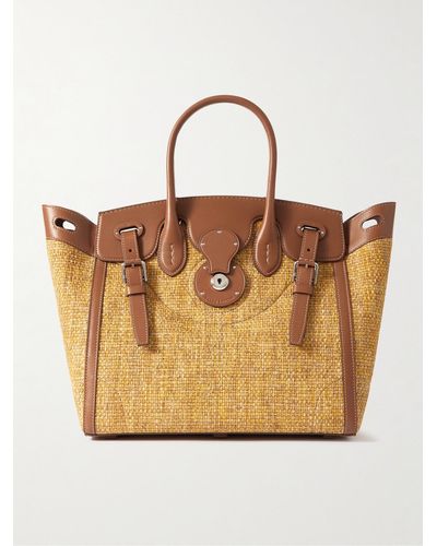 Ralph Lauren Collection Soft Ricky 33 Medium Leather-trimmed Woven Cotton Tote - Natural