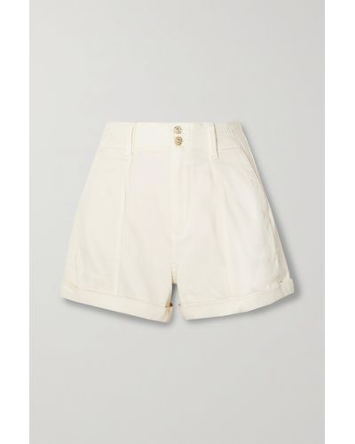 PAIGE Brooklyn Pleated Stretch-denim Shorts - White