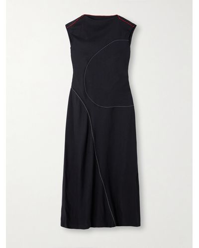 Victoria Beckham Asymmetric Panelled Woven Midi Dress - Blue