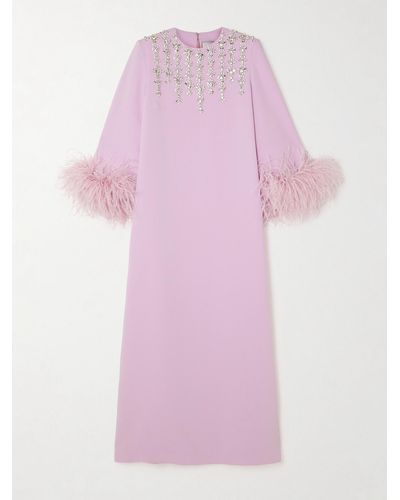 Huishan Zhang Elias Feather-trimmed Crystal-embellished Crepe Gown - Pink