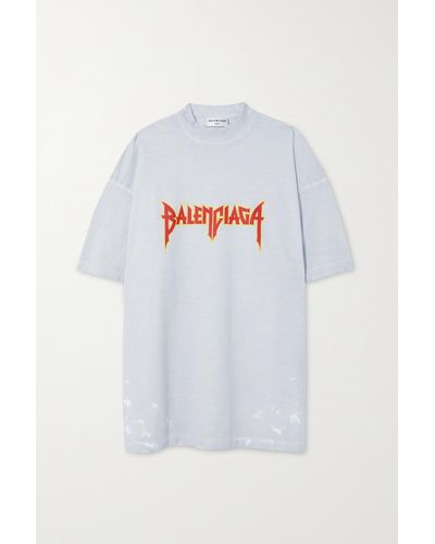 Balenciaga Oversized-t-shirt Aus Bedrucktem Baumwoll-jersey In Distressed-optik - Weiß