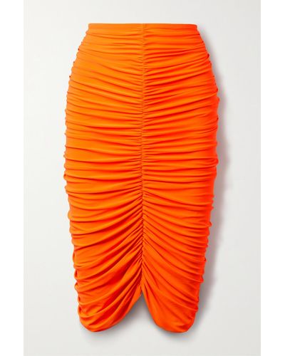 Norma Kamali Neonfarbener Rock Aus Gerafftem Stretch-jersey - Orange