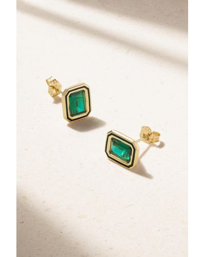 Alison Lou Madison 14-karat Gold, Laboratory-grown Emerald And Enamel Earrings - Green