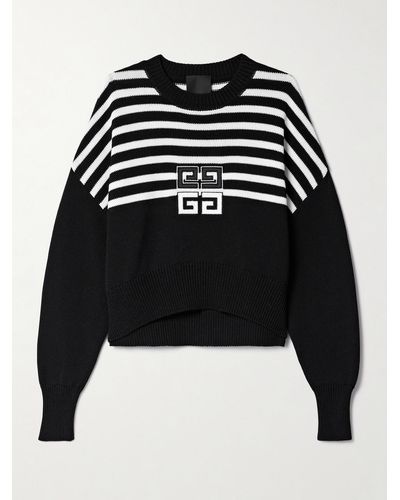 Givenchy Embroidered Striped Knitted Jumper - Black