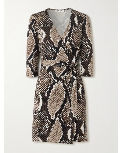 Diane von Furstenberg Mini-robe Portefeuille En Jersey De Soie À Imprimé Serpent Julian - Marron