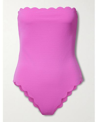Marysia Swim + Net Sustain Chesapeake Trägerloser Badeanzug Aus Seersucker Mit Wellenkante - Pink
